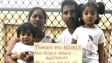 Priya and Nades Murugappan and their Australian-born children, Tharnicaa and Kopika, in a photo taken during their court fight to remain in Australia.