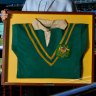 Joyce Churchill, the widow of Clive Churchill, with his treasured 1948 Test debut jersey.