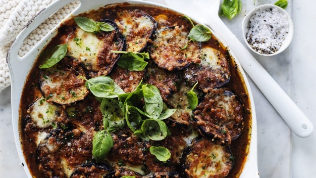 Low in carbs, high in comfort: Eggplant parmigiana meets beef pie.