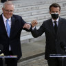 Shoulder-to-shoulder. Prime Minister Scott Morrison with French President Emmanuel Macron in Paris.