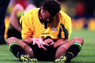 Graham Arnold cut a shattered figure after Australia’s 2-2 draw with Iran in 1997 - his last match for his country.