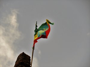 Photograph of flags of Ethiopia at Fasilides Palace