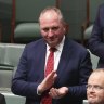 Nationals MP Barnaby Joyce during applause for Nationals MP Michael McCormack following Question Time.