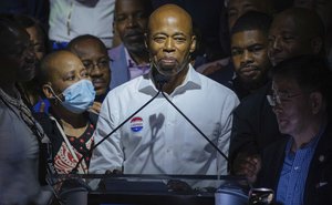 Democratic mayoral candidate Eric Adams speaks at his primary election night party Tuesday, June 22, 2021, in New York