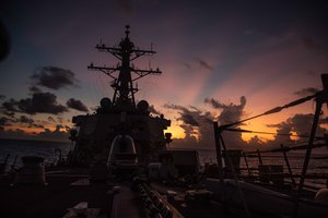 SOUTH CHINA SEA (May 20, 2021) The Arleigh Burke-class guided-missile destroyer USS Curtis Wilbur (DDG 54) conducts routine operations in the South China Sea.