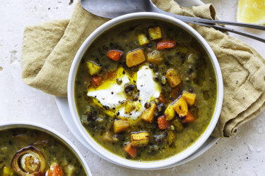 Roasted vegetable and lentil soup.