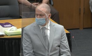 In this screen grab from video, former Minneapolis police officer Derek Chauvin is seen during victim impact statements as Hennepin County Judge Peter Cahill presides over sentencing, Friday, June 25, 2021 in Minneapolis