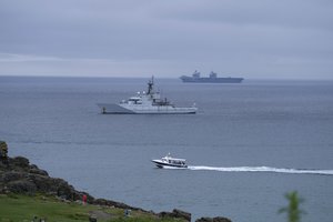 The Royal Navy patrols the waters during preparations for the G7 Summit in Carbis Bay, St Ives, Cornwall, England, Thursday, June 10, 2021