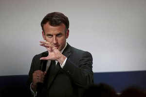 French President Emmanuel Macron, attends the launching of the French Strategic Council for the Healthcare Industries (CSIS) meeting at the Elysee Palace in Paris, France, Tuesday, June 29, 2021