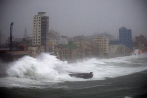 File photo, strong waves brought by Hurricane Irma hit the Malecon seawall in Havana, Cuba