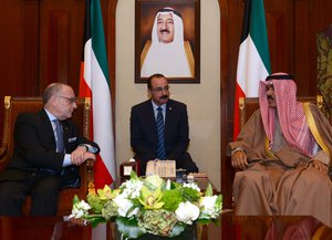 Argentine Foreign Minister Jorge Faurie -left- meets with Crown Prince of Kuwait Sheikh Nawaf Al Sabah-right- at the Bayan Palace, during his visit to Kuwait on Tuesday, December 12, 2018