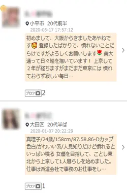 ワクワクメールのプロフ検索結果