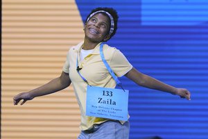 Zaila Avant-garde, 14, from Harvey, Louisiana celebrates after winning the finals of the 2021 Scripps National Spelling Bee at Disney World Thursday, July 8, 2021, in Lake Buena Vista, Fla.