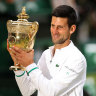 Novak Djokovic with the Wimbledon trophy.