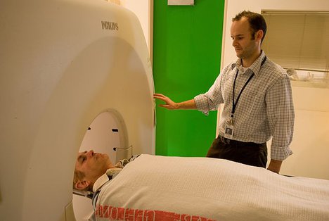 File - Amyloid beta plaque in the brain follows specific patterns as detected by CSIROs analysis technique from PiB PET scans here an AIBL volunteer is receiving a PiB PET scan