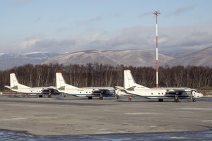 File - The Antonov An-26 with the same board number #RA-26085 as the missed plane is parked between two other Antonov An-26 planes at Airport Elizovo outside Petropavlovsk-Kamchatsky, Russia, Tuesday, Nov. 17, 2020.