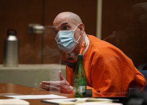 Michael Thomas Gargiulo speaks before his sentencing, angrily complaining that his lawyers prevented him from taking the stand in his defense at Los Angeles Superior Court, Friday, July 16, 2021.