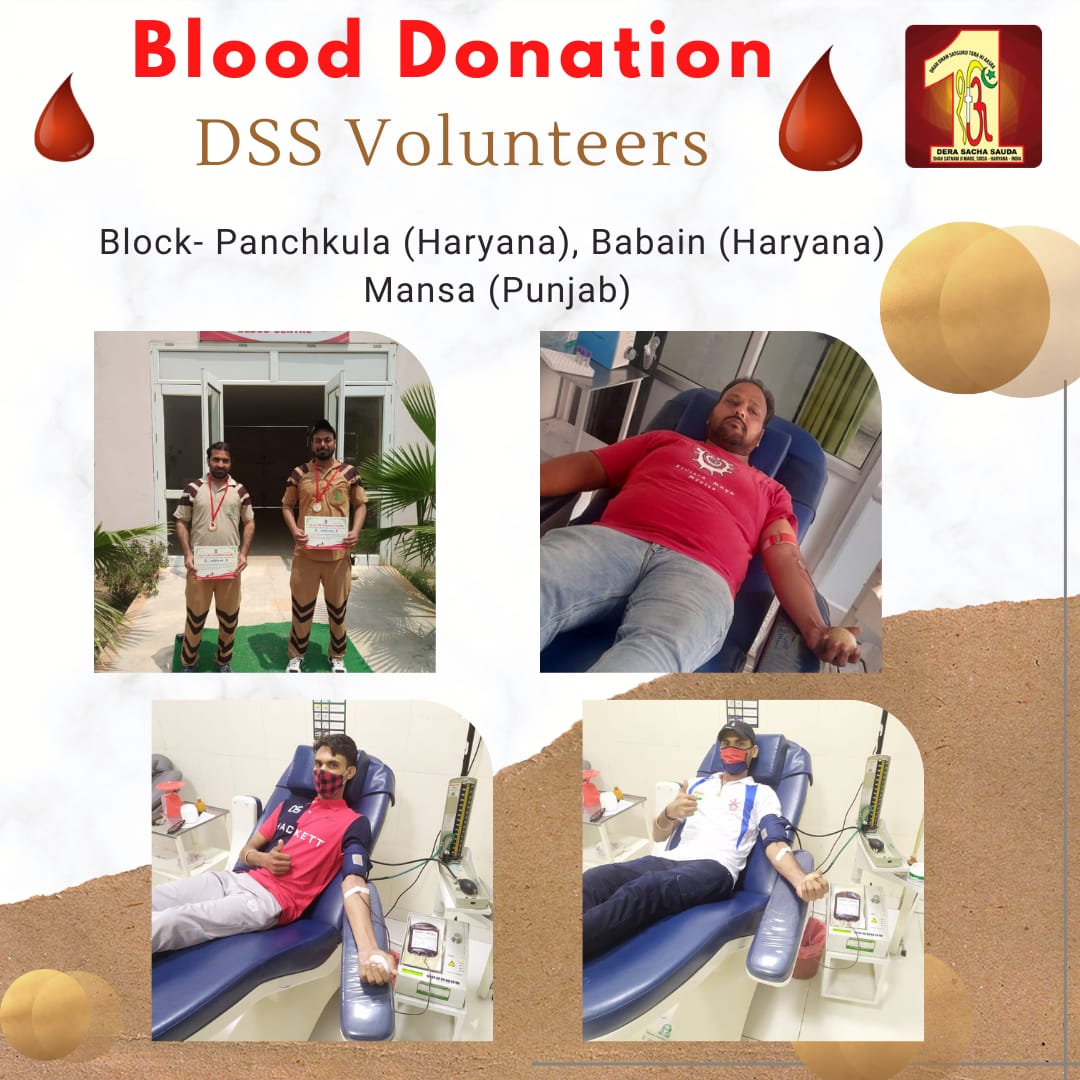 BLOOD DONATION 🩸 TO NEEDY BY DSS VOLUNTEERS- BLOCK: PANCHKULA & BABAIN (HARYANA), MANSA (PUNJAB)