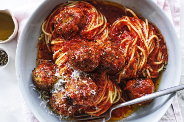 Adam Liaw’s mixed meatball spaghetti.