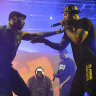 Robert Fitzgerald Diggs, aka RZA, left, and Clifford Smith, aka Method Man, of Wu-Tang Clan, right, performing at the second weekend of the 2013 Coachella Valley Music and Arts Festival.