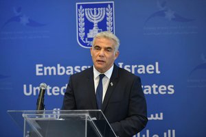 File - In this photo made available by the Israeli Government Press Office, Israeli Foreign Minister Yair Lapid speaks during the inauguration of the Israeli Embassy in Abu Dhabi, United Arab Emirates, Tuesday, June 29, 2021.