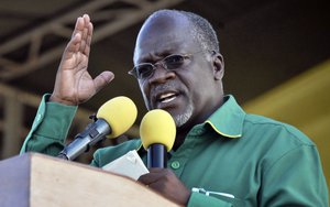 President John Magufuli during a  rally in Dar es Salaam, Tanzania