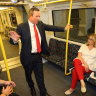 WA Premier Mark McGowan and Transport Minister Rita Saffioti on a Transperth train. 