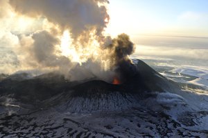 In this photo taken on Sunday, Jan. 6, 2013, Plosky Tolbachnik volcano erupts in Russia’s Far Eastern Kamchatka Peninsula