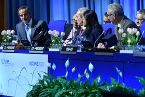 IAEA Director General Rafael Mariano Grossi delivers his remarks at the closing session of ICONS 2020 summit at IAEA HQ in Vienna, Austria, 14 February 2020