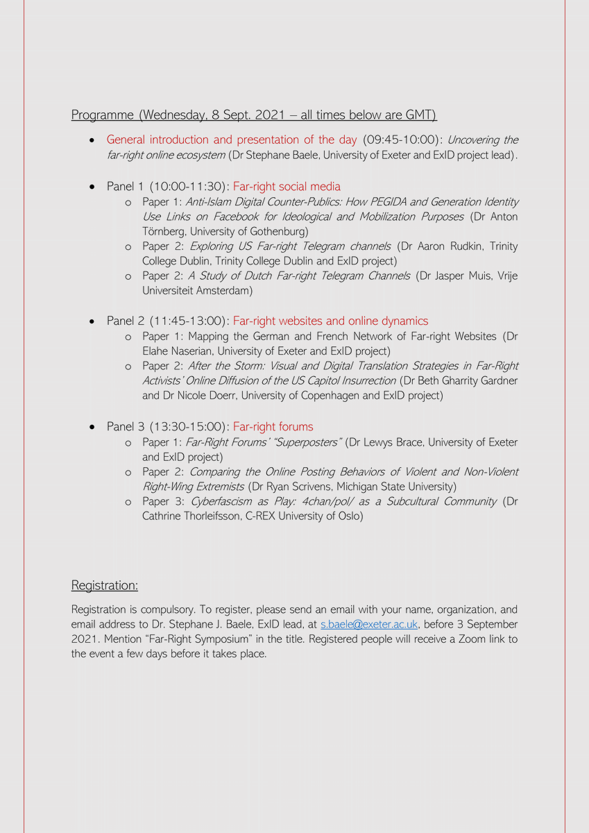 Description of papers to be presented at ExID symposium. For registration, contact s.baele@exeter.ac.uk, and mention "Far-Right Sympsium" in the title.