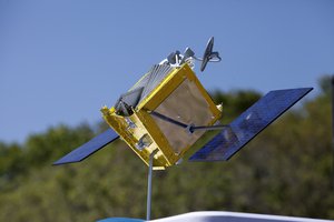 A model of a OneWeb satellite like those the company will build to will connect all areas of the world to the Internet wirelessly