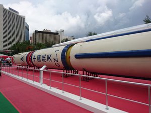 China space program Long March 1 also known as Changzheng-1 Rocket Model in Victoria Park, Hong Kong