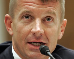 FILE - In this Oct. 2, 2007, file photo, Blackwater USA founder, Erik Prince, testifies before the House Oversight Committee on Capitol Hill in Washington.