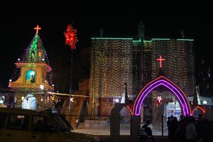 Night view of  Christmas celebration at St. Marys Garrison Church in Jammu, India, 25 December 2019.