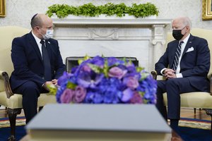 President Joe Biden meets with Israeli Prime Minister Naftali Bennett in the Oval Office of the White House, Friday, Aug. 27, 2021, in Washington