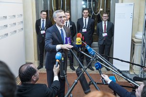 15 Feb. 2019, NATO Secretary General Jens Stoltenberg delivers a doorstep statement at the start of Munich Security Conference.