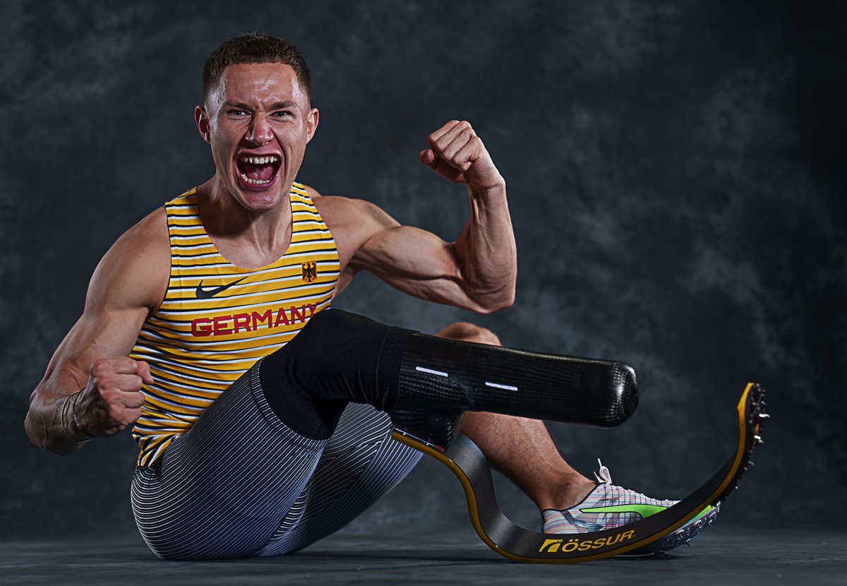 Felix Streng of Germany, gold medallist in the Men's 100m T44 athletics final, poses for a portrait wearing his gold medal around his neck during the Tokyo 2020 Paralympic Games in Tokyo, Japan on Thursday 2 September 2021.