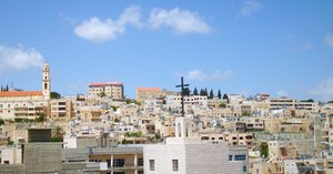 Skyline (of sorts), of the original Bethlehem on the West Bank, seen from near Church of the Nativity (Bethlehem)