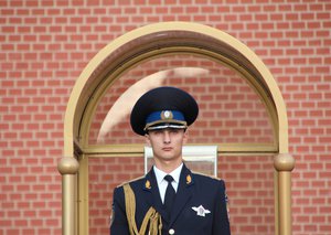 Guard in front of building Kremlin, Moscow, Russia