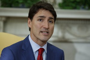 Canadian Prime Minister Justin Trudeau speaks during a meeting with President Donald Trump in the Oval Office of the White House, Thursday, June 20, 2019, in Washington.