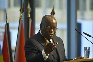 Ghana's President Nana Akufo-Addo addresses participants of the "G20 Investment Summit - German Business and the CwA Countries 2019" on the sidelines of a Compact with Africa (CwA) in Berlin, Germany on Nov. 19, 2019.