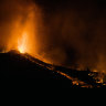 Lava flows from an eruption of a volcano at the island of La Palma in the Canaries, Spain.