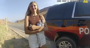 This police camera video provided by The Moab Police Department shows Gabrielle “Gabby” Petito talking to a police officer after police pulled over the van she was traveling in with her boyfriend, Brian Laundrie, near the entrance to Arches National Park on Aug. 12, 2021