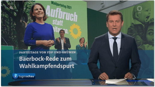 Screenshot Tagesschau - Parteitage von FDP und Grünen - Baerbock-Rede zum Wahlkampfendspurt