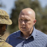 Defence Minister Peter Dutton at the Townsville field training area in Queensland this week.