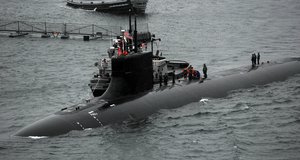 File - The Seawolf-class attack submarine USS Connecticut (SSN 22) returns to port at Naval Base Kitsap-Bremerton.