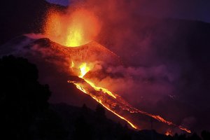 Lava flows from a volcano on the Canary island of La Palma, Spain, Saturday Oct. 2, 2021