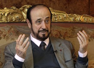 Rifaat Assad, an exiled uncle of Syrian president Bashar Assad, answers the Associated Press, Tuesday Nov. 15, 2011 in Paris