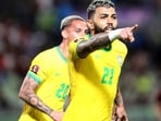 Gabriel Barbosa of Brazil celebrates after scoring the second goal. (Getty)