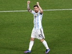 Lionel Messi of Argentina celebrates after scoring the first goal of his team. (Getty)